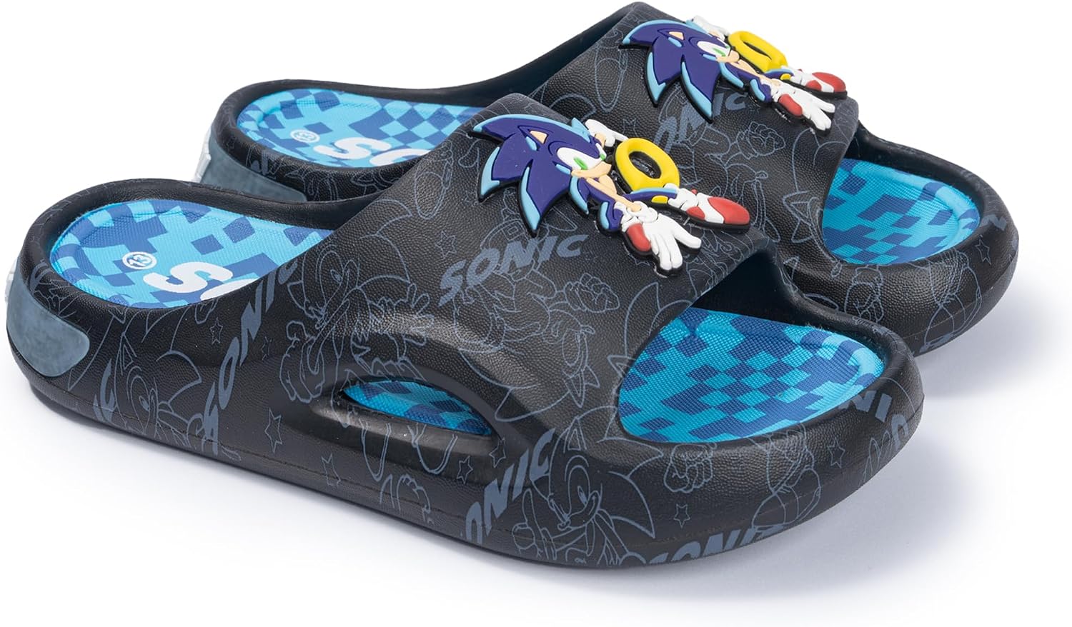 Sonic The Hedgehog Sega and Shadow Youth Boys Slides Sandals Water Resistant Slip-On Pool Beach Summer Footwear