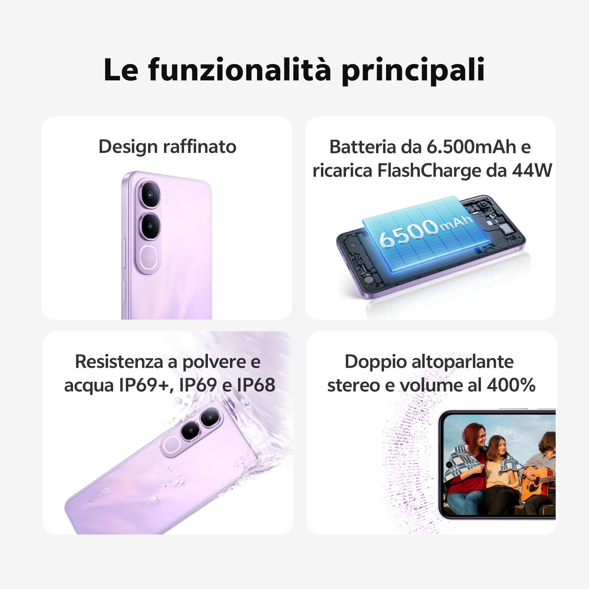 vivo Y21d, smartphone 4 GB di RAM + 256 GB ROM, fotocamera principale da 50 MP, 6,68" HD+ 90 Hz, batteria da 6500 mAh, ricarica rapida 44 W, IP68 e IP69, doppio altoparlante, doppia SIM,NFC
