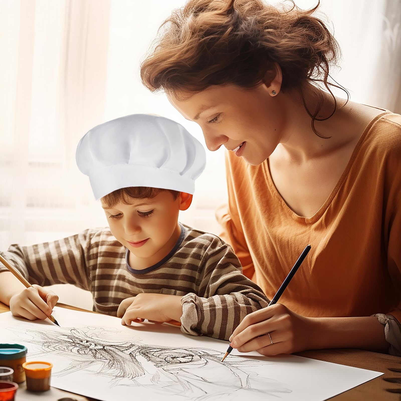 Lot de 2 toques de chef enfants en coton blanc réglables accessoires cuisine