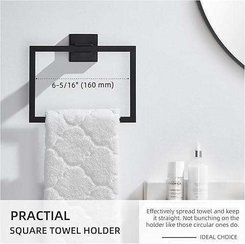 Miniatura 4 de Toallero Angle Simple de Acabado Mate en Negro, Soporte de Toalla de Mano de Acero Inoxidable Cuadrado para Montaje en Pared de Baño, 7.09 Pulgadas