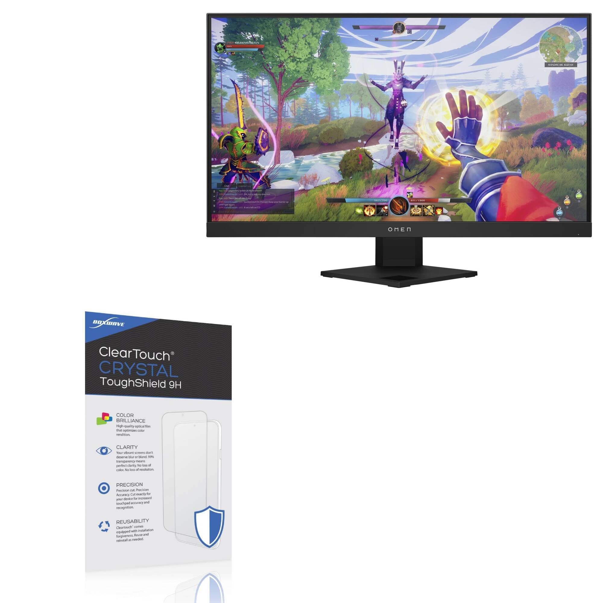 BoxWave Screen Protector Compatible With HP Omen 25i - ClearTouch Crystal ToughShield 9H (2-Pack), Clear 9H Tough Flexible Film Screen Protector