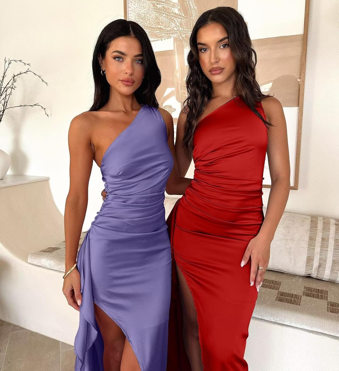 Satin Bridesmaid Dress for Wedding One Shoulder Mermaid Prom Dresses 2025 for Women Formal KF014