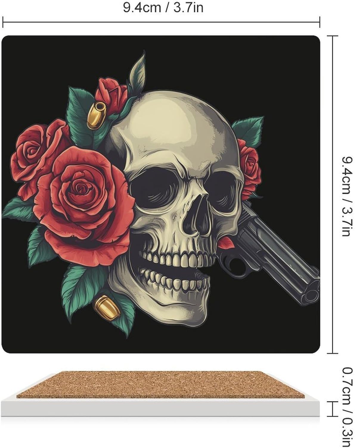 Skull Gun Ceramic Coasters Square Drinks Coaster Coffee Table Decor Table Coaster for Home Bar