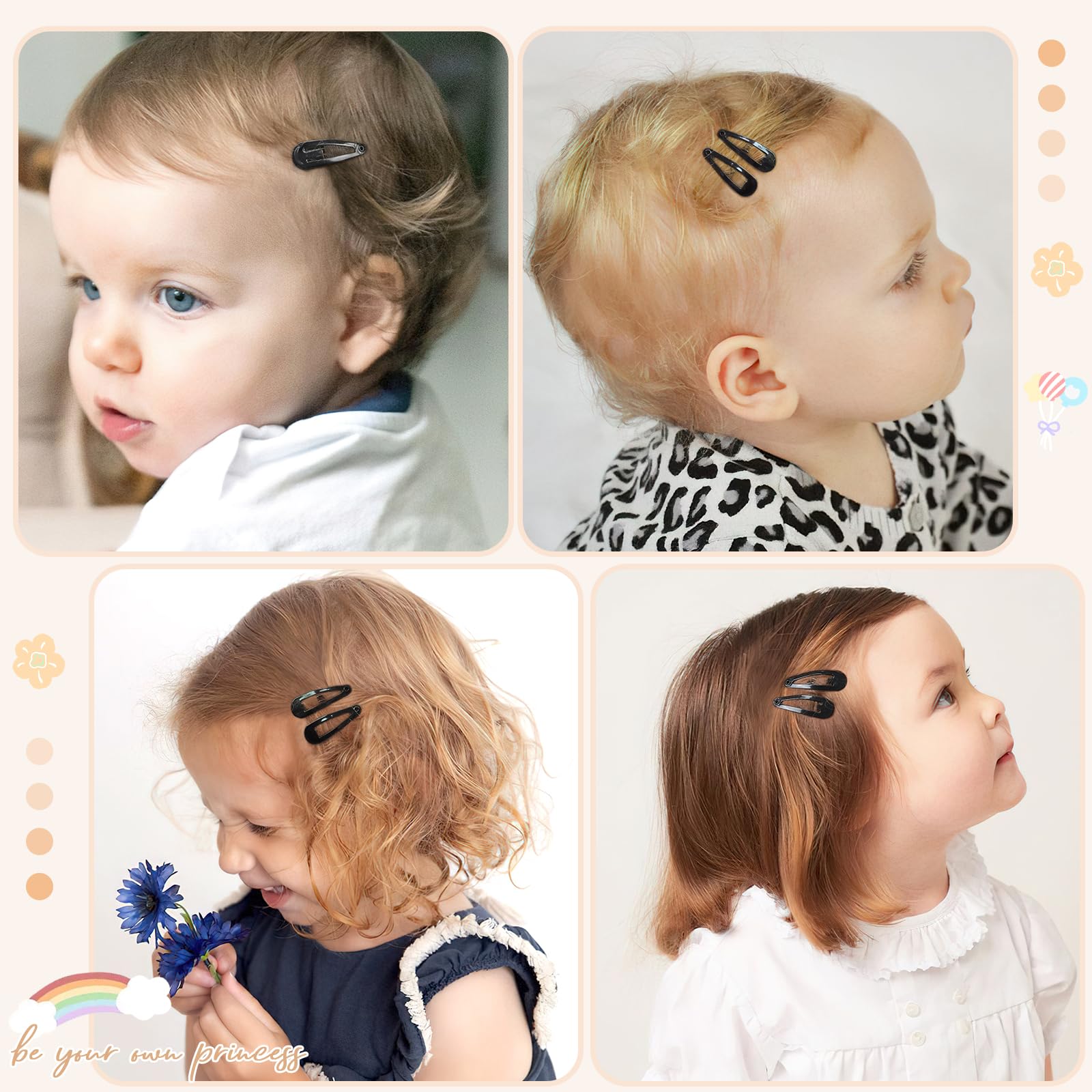 Fermagli per capelli neri da 2,5 cm, 60 pezzi, piccoli fermagli per capelli per bambine, 3 cm, color caramella, accessori per capelli per bambini