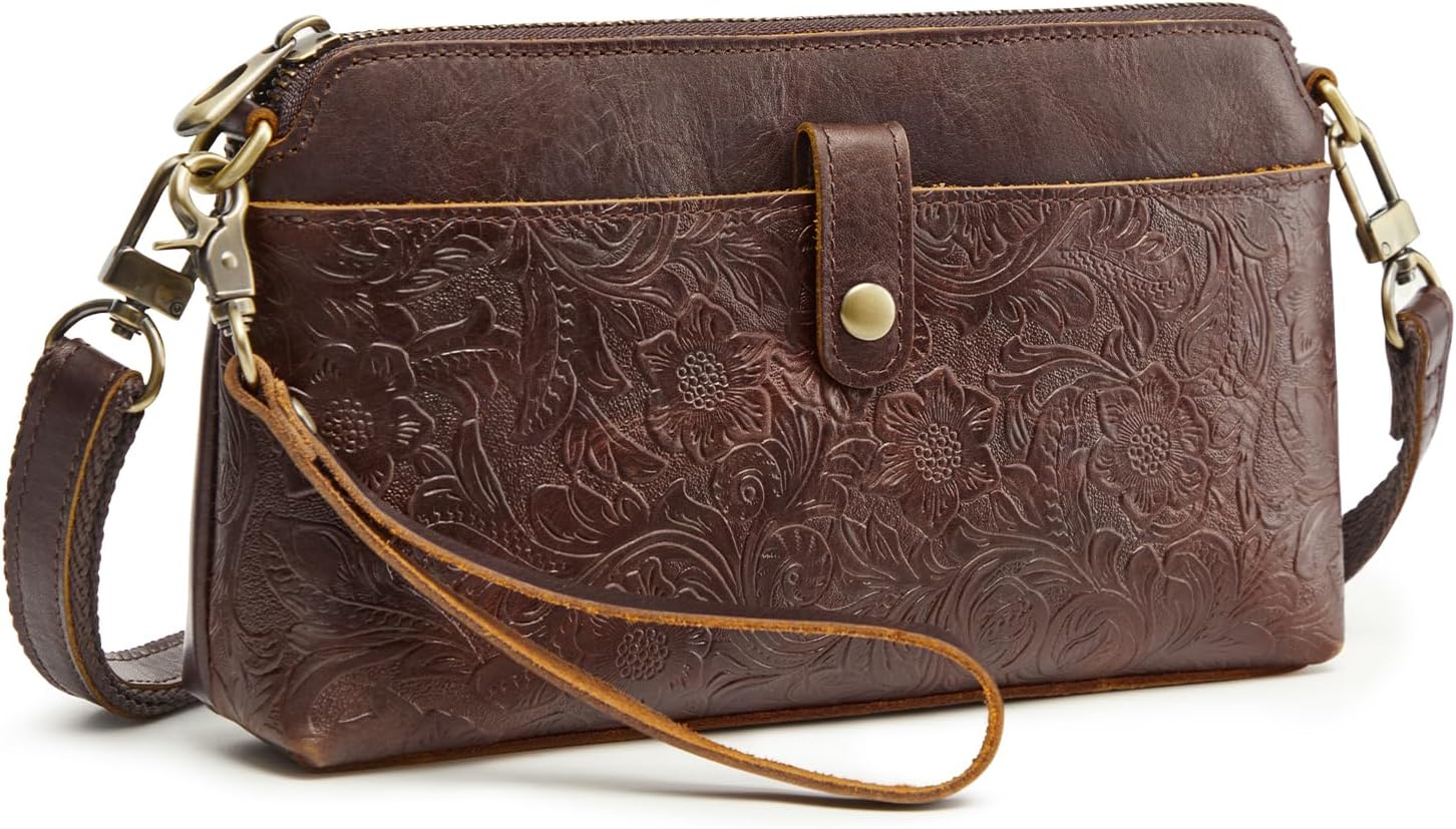 S-ZONE Leather Crossbody Bags for Women Small Bag Phone Purse RFID Blocking Clutch Purses Convertible Wristlet with 2 Straps - Image 9