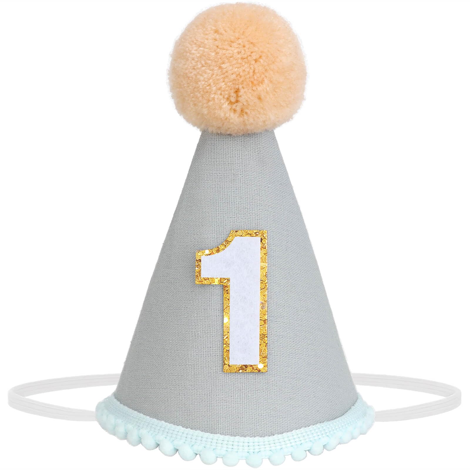 DRESHOW 1st Birthday Baby Party Hat First Birthday Cone Party Hats with Pom Poms Cake Smash Photo Props Headwear Decor for Girls Boys