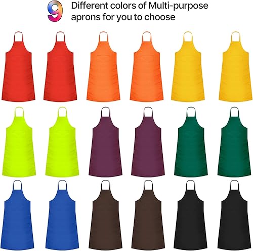 Miniatura 9 de Syhood Paquete de 18 delantales con bolsillo unisex comercial, delantal de cocina, a granel, chef, parrilla, delantal de cocinero para mujeres,