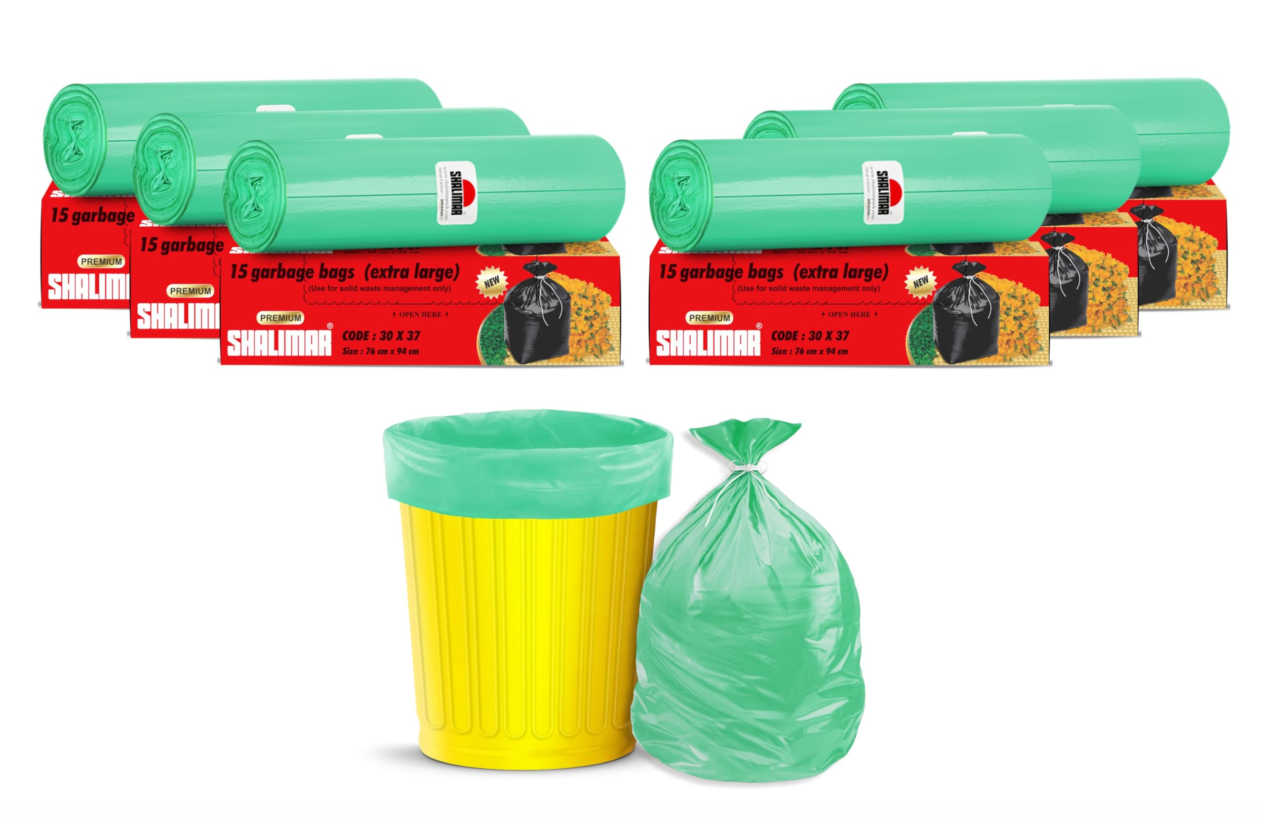 Shalimar Premium (Lavender Fragrance) Scented Garbage Bags | Extra Large 30 X 37 Inches | 90 Bags (15 Bags X 6 Rolls) | Dustbin Bag/Trash Bag | (Green) - Perforated Box for Easy Dispensing