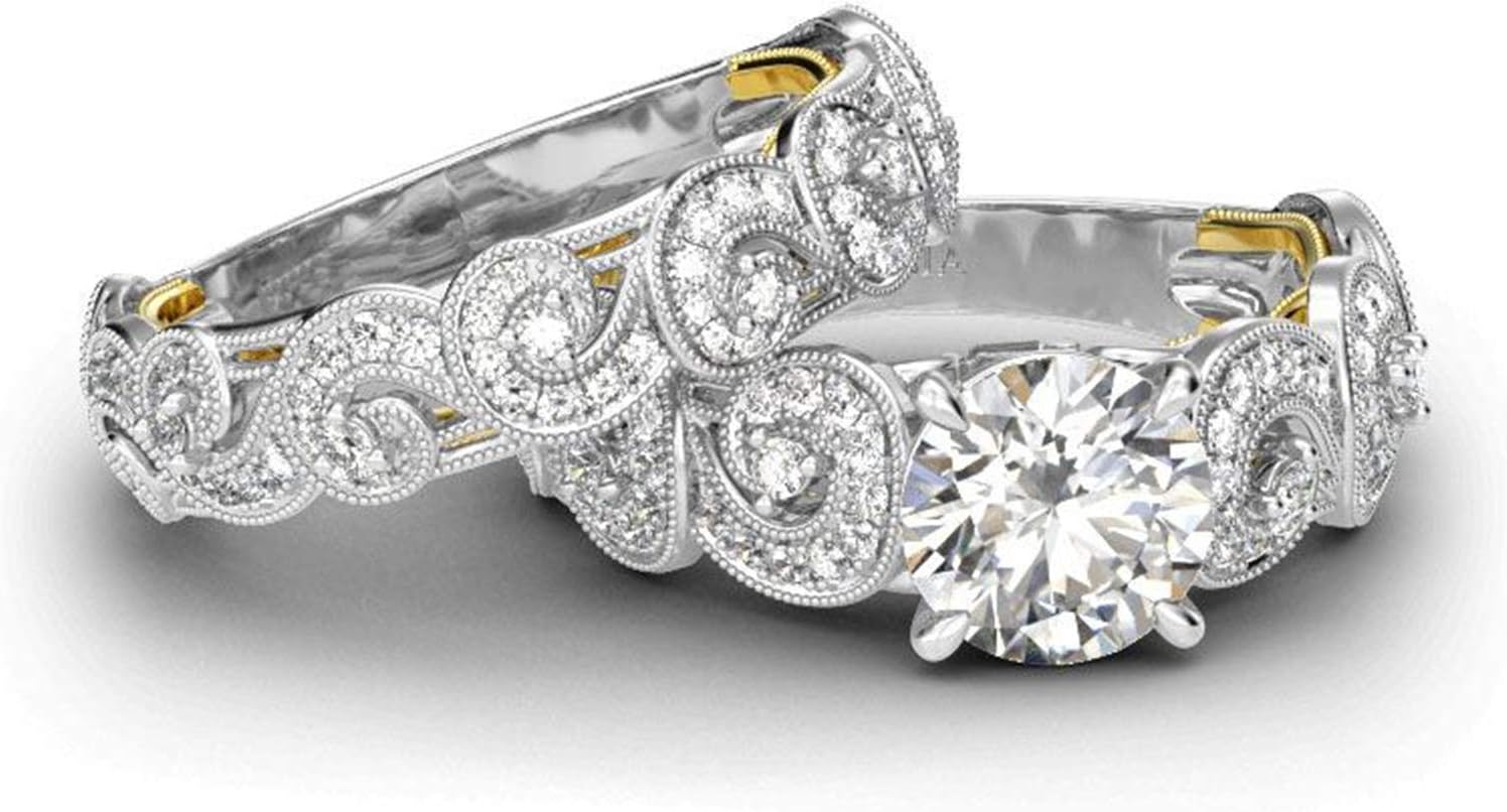Jeulia Vintage Scrollwork Round Cut Sterling Silver Ring Set for Women Wife Girlfriend Engagement Wedding Anniversary Christmas Birthday with Jewelry Box