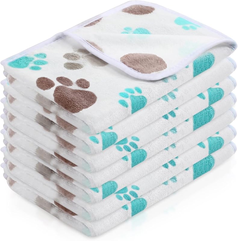 Manta de Fleece para Cães e Gatos com Estampa de Patas Tatuo Branca 60 x 41 cm Pacote com 4