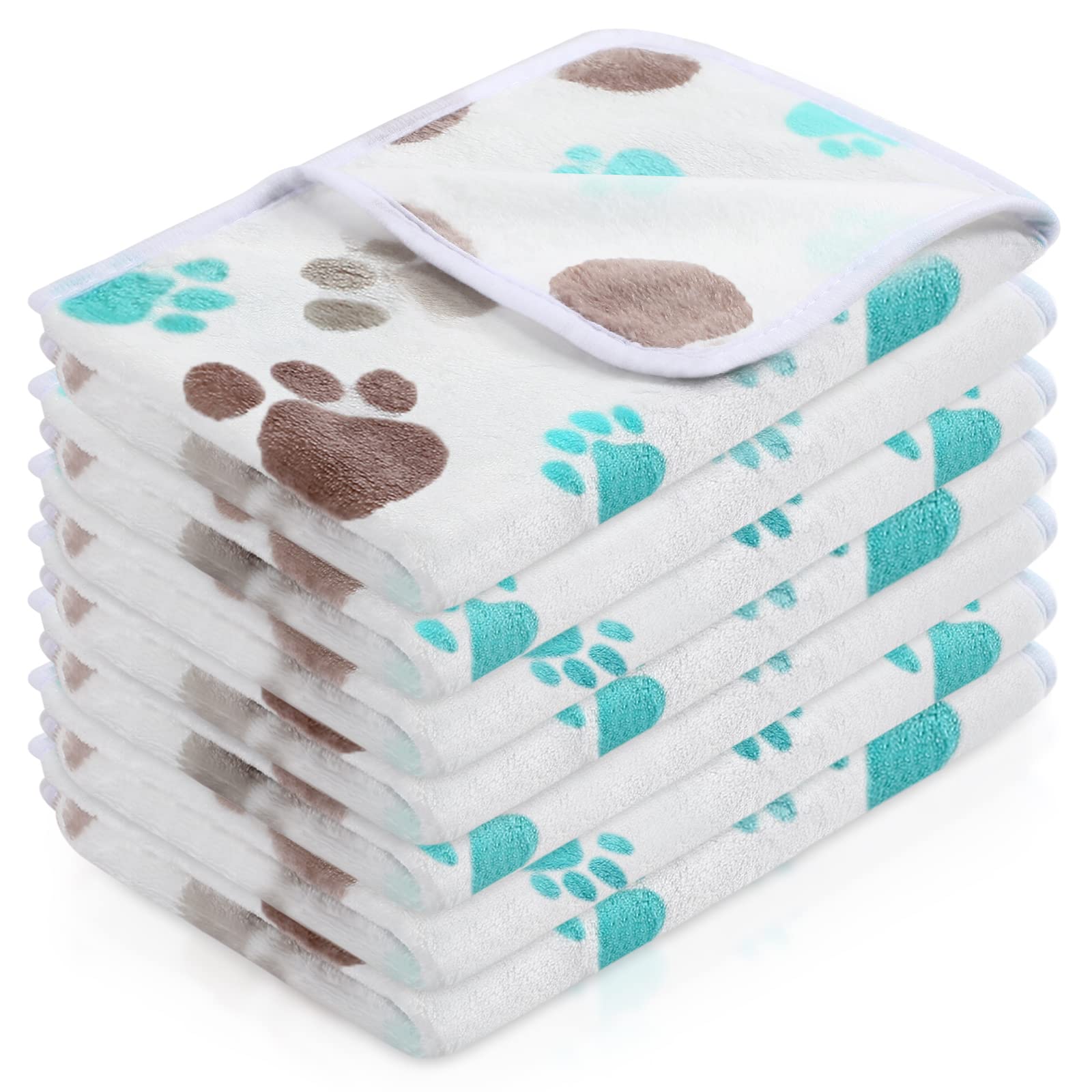 Tatuo 4 Pcs Dog Blanket for Pet Puppy Teething Toys Paw Print Fleece Blanket for Pet Cat Soft Warm Sleep Mat Guinea Pig Cage Mat(Small(24 x 16 Inch),Milky White) — image 1