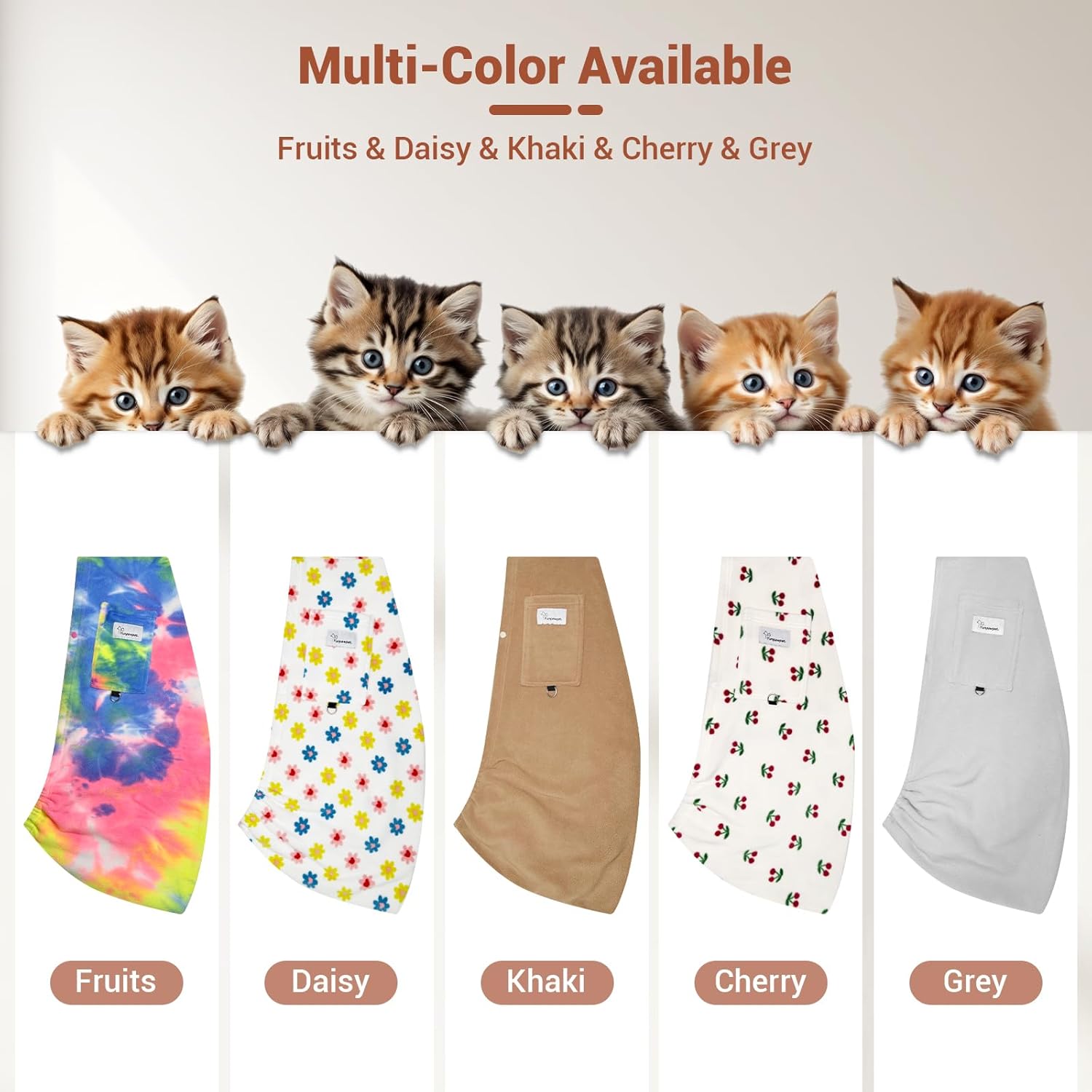 Hands-Free Cat Sling Carrier, Ultra-Soft Polar Fleece Pet Sling for Small Dogs & Cats 3-14 lbs, Machine Washable for Indoor Snuggling & Outdoor Use (Large, Fruits)