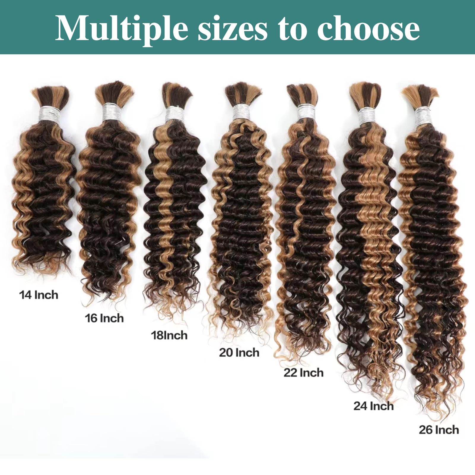 Humistwbiu Human Braiding Hair Highlight Water Wave Bulk Human Hair 10A Brazilian Braiding Hair for Boho Braids1 Bundle 100g (P4/27-22 Inch) - Image 3