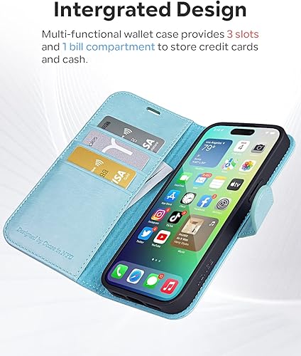 Miniatura 7 de OCASE Funda tipo cartera compatible con iPhone 14 Pro Max, de piel sintética, con tarjetero, soporte de bloqueo RFID carcasa interior de TPU a