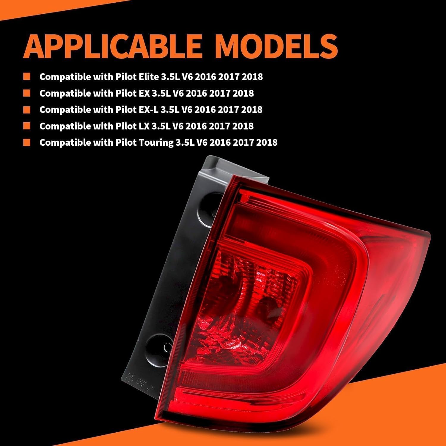 Outer Tail Light Assembly Not Halogen Compatible with Pilot 2016 2017 2018 Right Passenger Side Rear Tail Lamp Taillight HO2805107 33500TG7A01