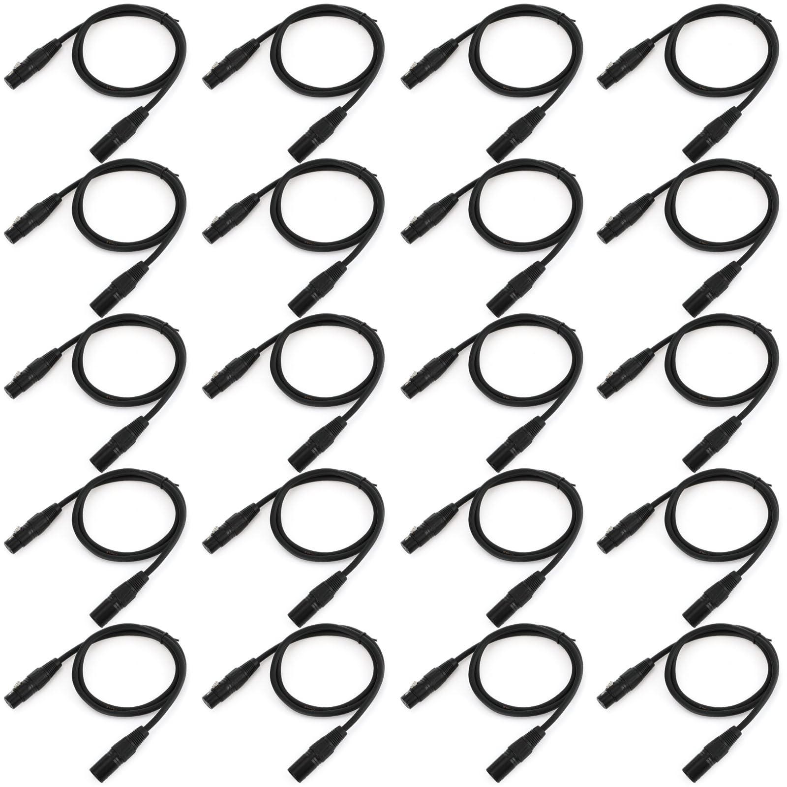 Xuhal 20 Pcs Flexible DMX Cable 1 Meter DMX Signal Cables Wires with Metal Connectors 3 Pin Signal XLR Male to Female Connection for Stage Lighting Spotlight DJ Lights, Black (3.2ft)