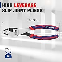 Vista 7 de WORKPRO Herramienta de alicates de junta deslizante de 6 pulgadas, agarre suave grande, acabado para prevención de óxido, mandíbula dentada de 3