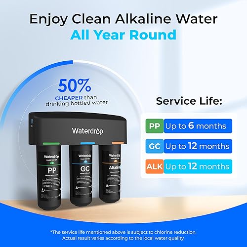 Miniatura 8 de Waterdrop TSB-ALK - Sistema de filtro de agua ligeramente alcalino de 8 capas para debajo del fregadero, reduce PFAS, PFOAPFOS, fluoruro, cloro, mal