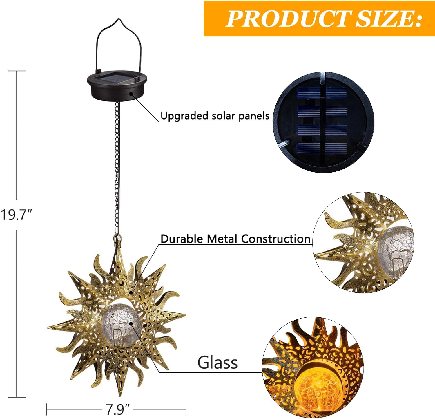 Solar Lights Outdoor Garden Decor Hanging Lanterns Decoration Metal Sunflower Gifts Waterproof for Yard Clearance Front Porch Lawn Driveway Patio Backyard Pathway Gardening Gift - Image 2