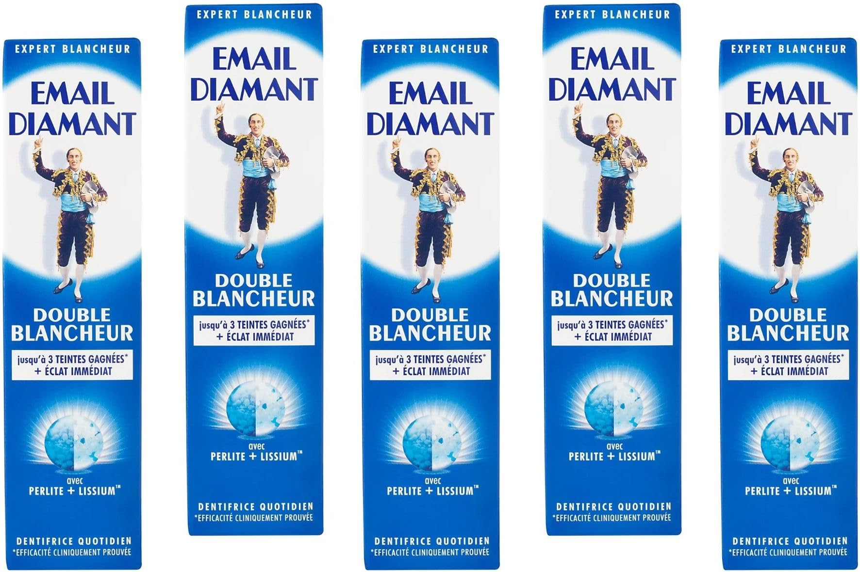 x5 Email Diamant Double Blancheur Whitening Daily Toothpaste Original Cosmetic - 75ml Large Size - 5 Tubes