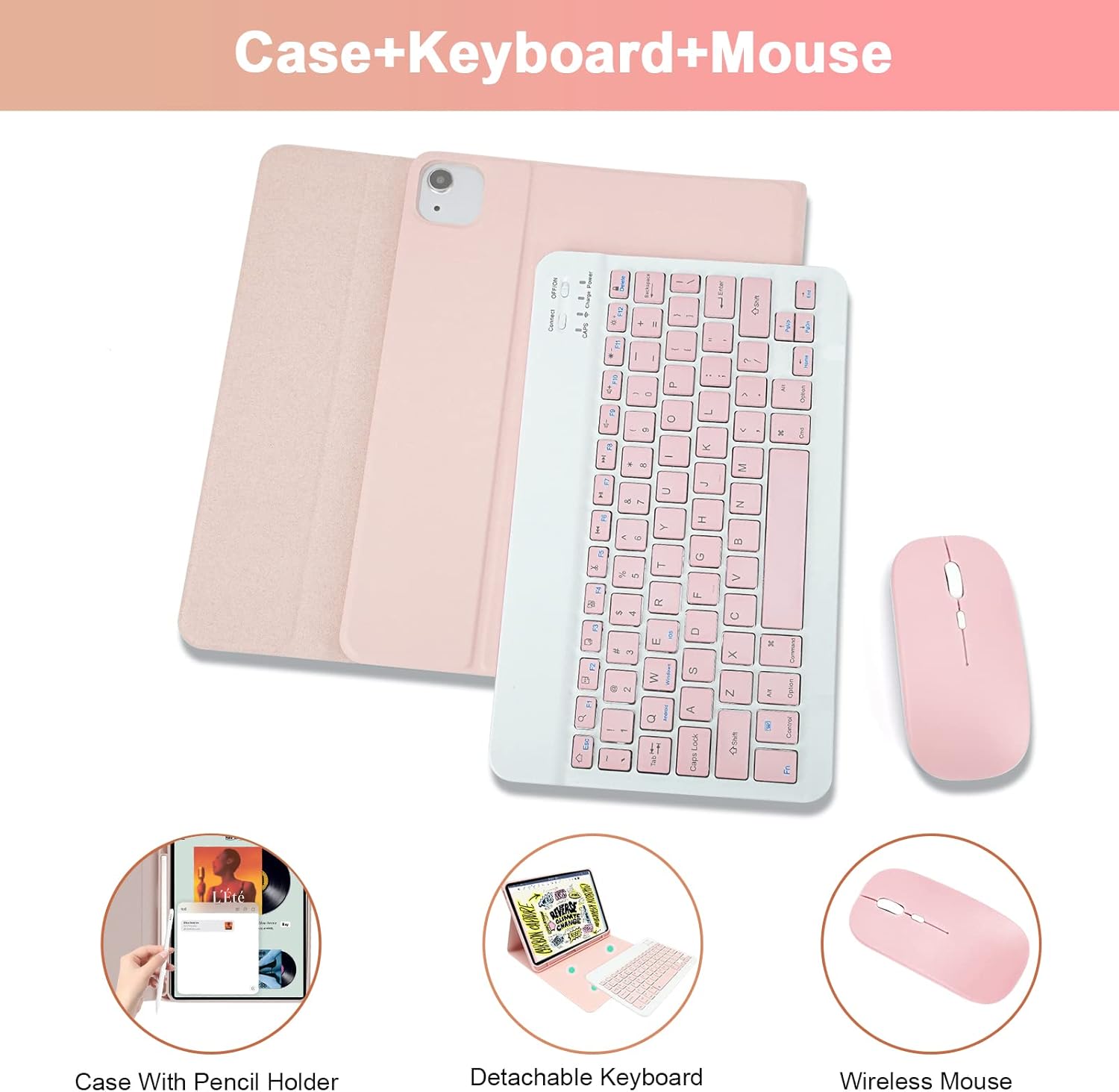 SOPPY Keyboard Case with Mouse for iPad Air 11-inch (M3 2025 / M2 2024) & Air 5th/4th Gen & iPad Pro 11 inch (1st/2nd/3rd/4th Gen), Detachable Bluetooth Keyboard Cover, Rechargeable, Pink