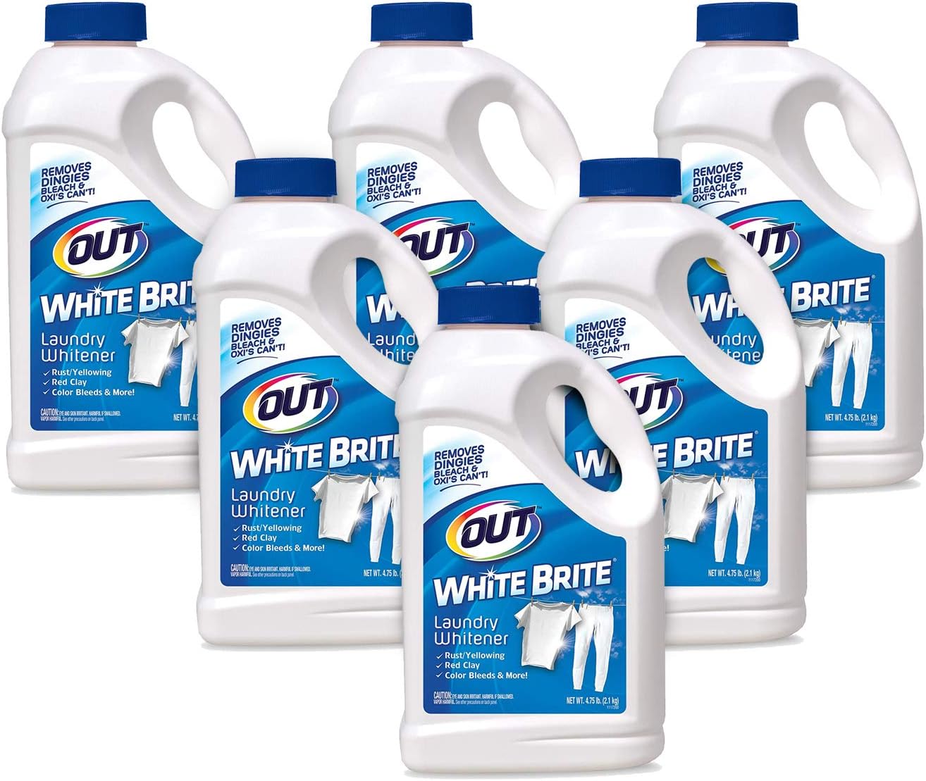 OUTWhite Brite Laundry Whitener, Removes Red Clay, Perfect for Cleaning White Baseball Pants, Sheets, Towels, Safer than Bleach, Cleaner, Brighter, Fresher Laundry, 4 Lb 12 Oz, Pack of 6