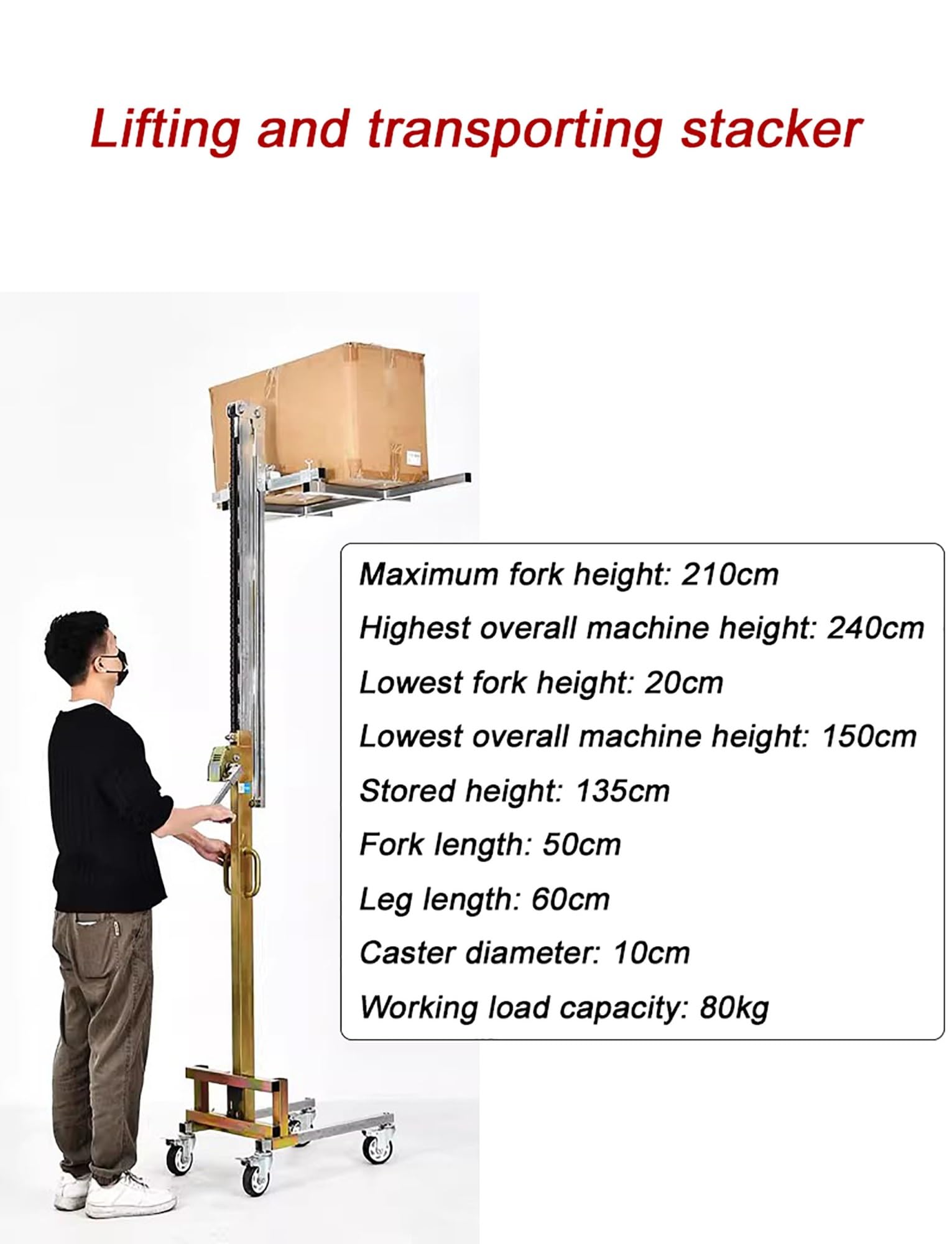Gerbeur manuel - Chariot élévateur en acier galvanisé for garage et entrepôt, capacité de 80 kg, chariot élévateur à manivelle robuste