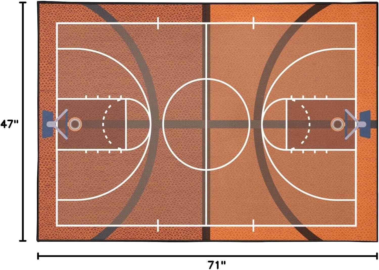 MISEV Basketball Sports Rug, 71"x47" (180cmX120cm), Non-Slip, Indoor Area Rug, Classic Style, Basketball Field Pattern, Polyester Fibre, Low Pile, Spot Clean Only image 2