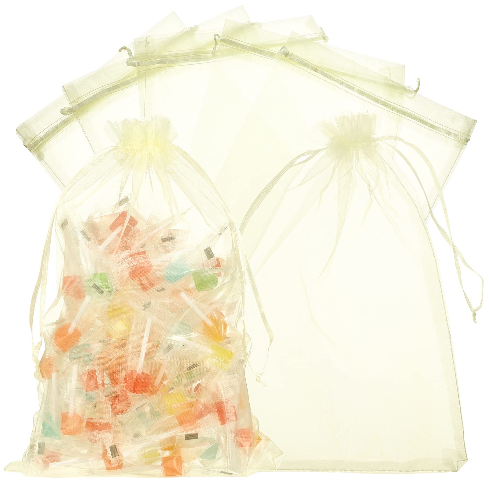 SOLUSTRE Kleine Organzabeutel mit Kordelzug 50 Stück Beige Netzsäcke aus Leichtem Organza 20x30cm Dekorative Geschenkbeutel für Babyshowers und Kinderpartys Praktisch und Schön
