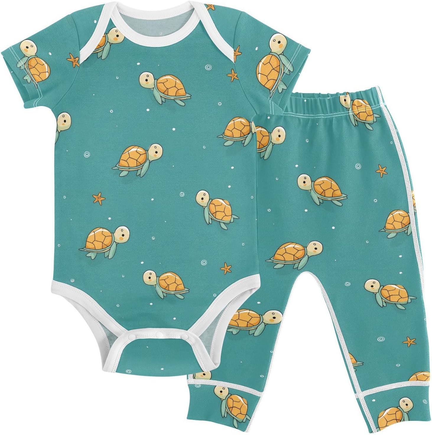 vvfelixl Baby Clothes Cute Little Turtle Baby Bodysuits Set Unisex Short Sleeve Babys Pants Sets 0-3M