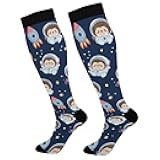 Plaaee Cute Hedgehog Astronauts Compression Socks for Women & Men Circulation Supports for Running, Athletic Sports Nursing,Hiking,Flight,Travel