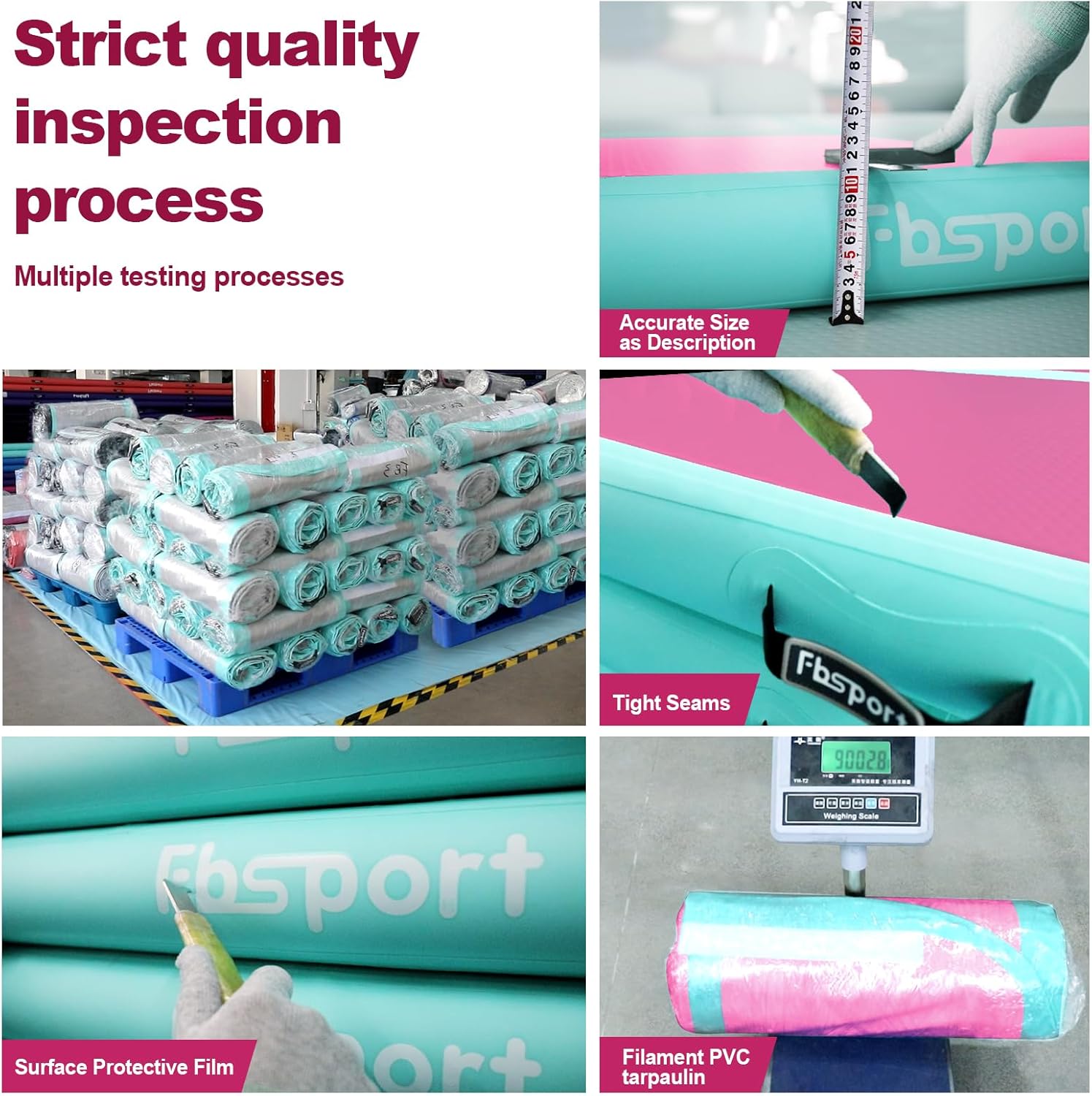 FBSPORT Inflatable Air Gymnastics Mat Training Mats 4/8 inches Thickness Gymnastics Tracks for Home Use/Training/Cheerleading/Yoga/Water with Pump