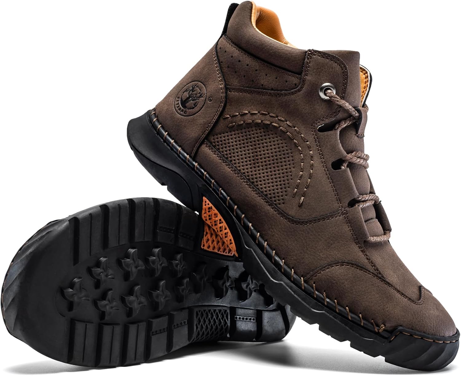 FLYLAND Mens Casual Faux Leather Mid-Top Ankle Boots | Lace-Up Walking Shoes Comfortable cushioned collar breathable side lightweight rubber sole Great for daily driving