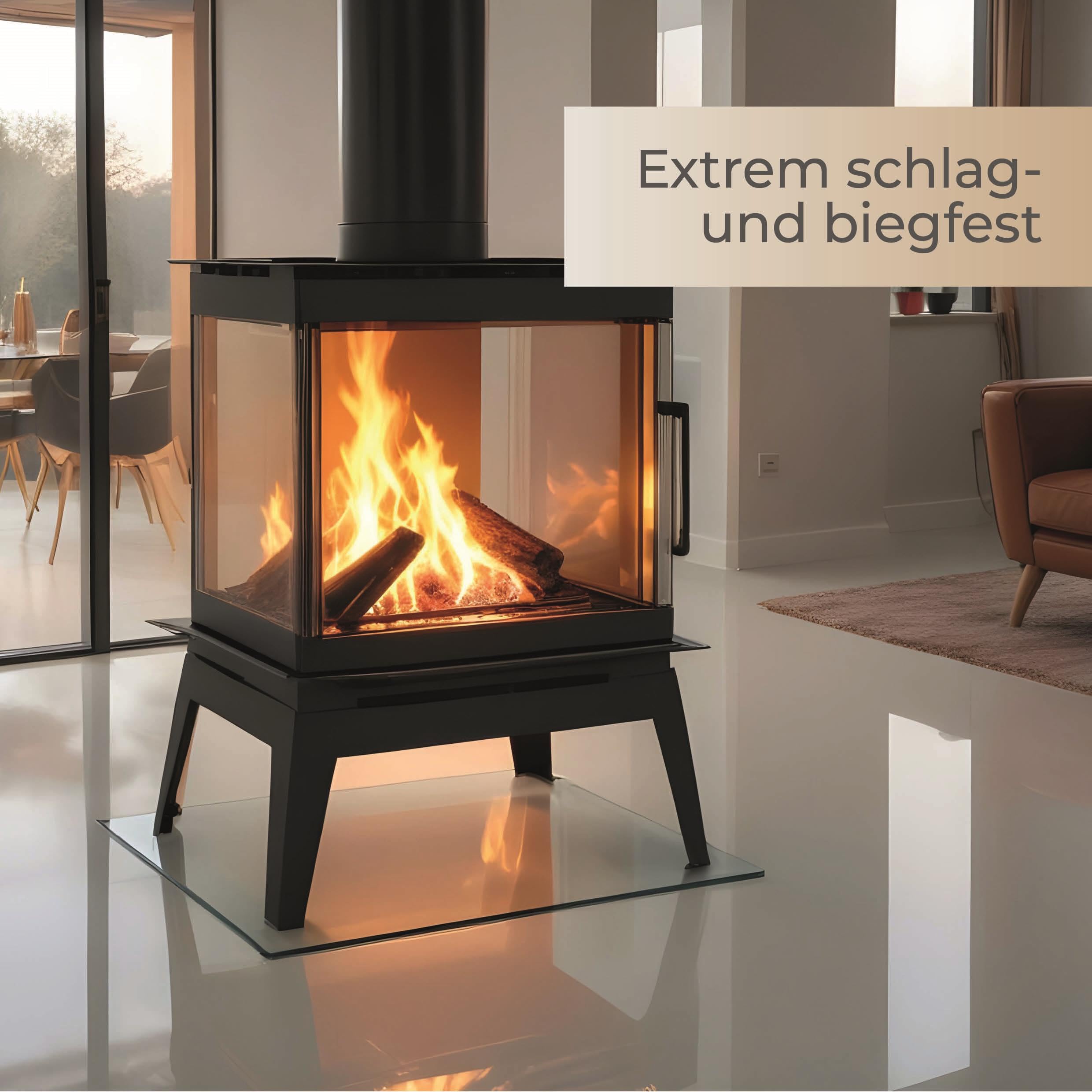 Funkenschutzplatte Glas Rundbogen 100x100cm – Glasplatte für Kaminofen - Kaminglas Zunge mit Dichtlippe - 8mm ESG Kamin Glasplatte mit Facettenschliff – Kaminschutz Feuerplatte für Kaminofen