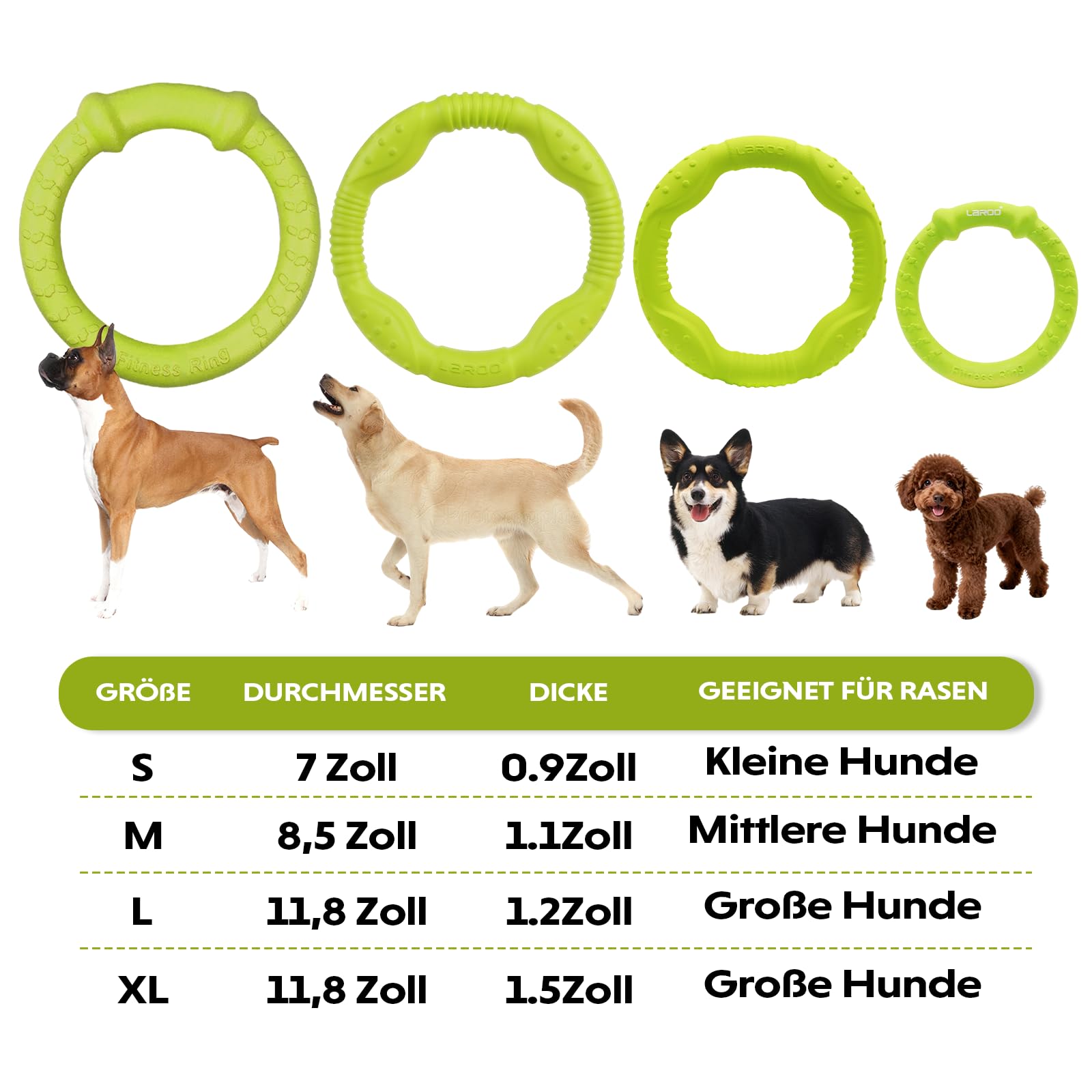 LaRoo Jouet pour Chien Dog Disc, Disque de Lancer Durable pour Chiens forts pour Petits, Moyens et Grands Chiens, Sport, Exercice, Activité et Jeux de Plein air (Vert, Grand-30CM)