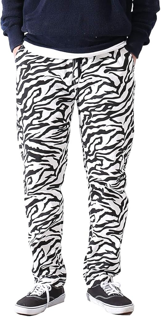 Amazon ワイドパンツ メンズ 迷彩柄 豹柄 カモフラージュ レオパード ヒョウ柄 チェック柄 チェッカーフラッグ ゆったり 大きいサイズ イージーパンツ Improves ｅ ゼブラ ｌ サイズ ロングパンツ 通販