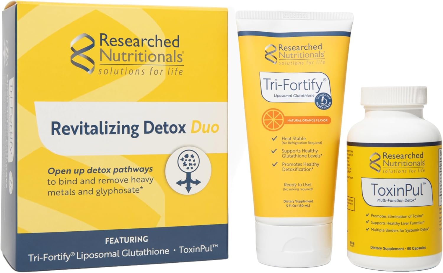 Researched Nutritionals Revitalized Detox Duo - for Immune Support, Liver Health or A Full Body Detox Cleanse - Tri-Fortify Orange Liposomal Glutathione (450mg) Liquid & ToxinPul (2 Piece Set) - Image 2