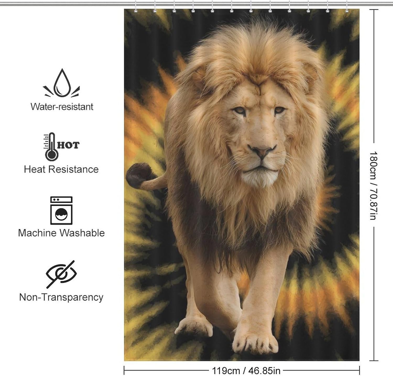 Tie Dye Lion Shower Curtain 46.85x70.87Inch（119x180cm） Polyester Bath Curtain Shower Curtains Printed Decorative