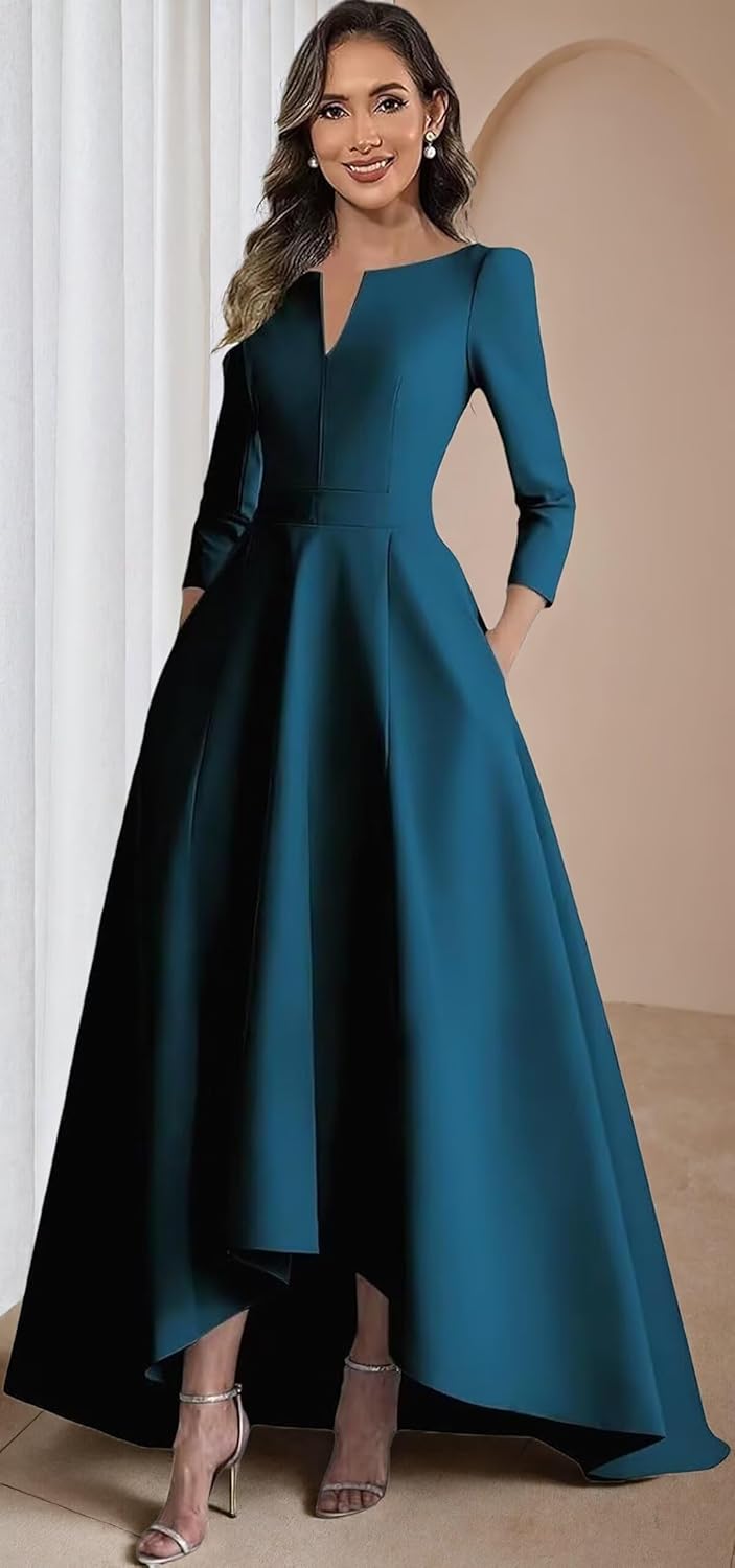 Satin Mother of The Bride Dresses for Wedding Tea Length Dress for Women Formal Evening Dress with Bows