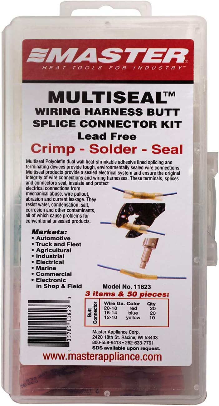 Master Appliance Multiseal Butt Splice Connector Mini Pack - Industrial Quality Waterproof Terminals, 103 lbs Tensile Strength, 50 pcs, Assembled in the USA