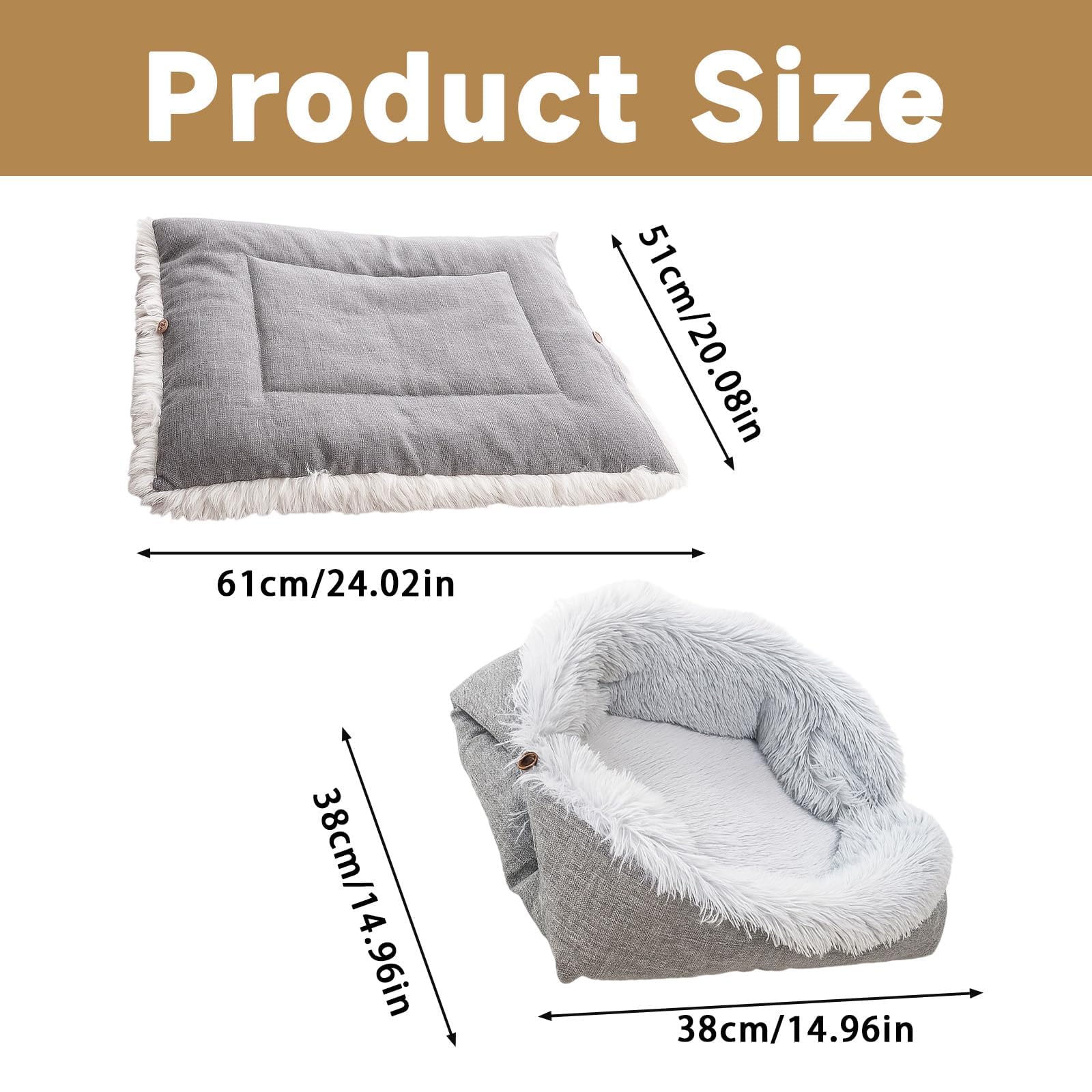 سرير مريح للقطط في الاماكن المغلقة، ناعم ودافئ وجيد التهوية، كيس نوم للقطط مصنوع من مواد امنة وغير سامة، مناسب لجميع المواسم، عش مثالي للحيوانات الاليفة، 61 × 51 سم، رمادي