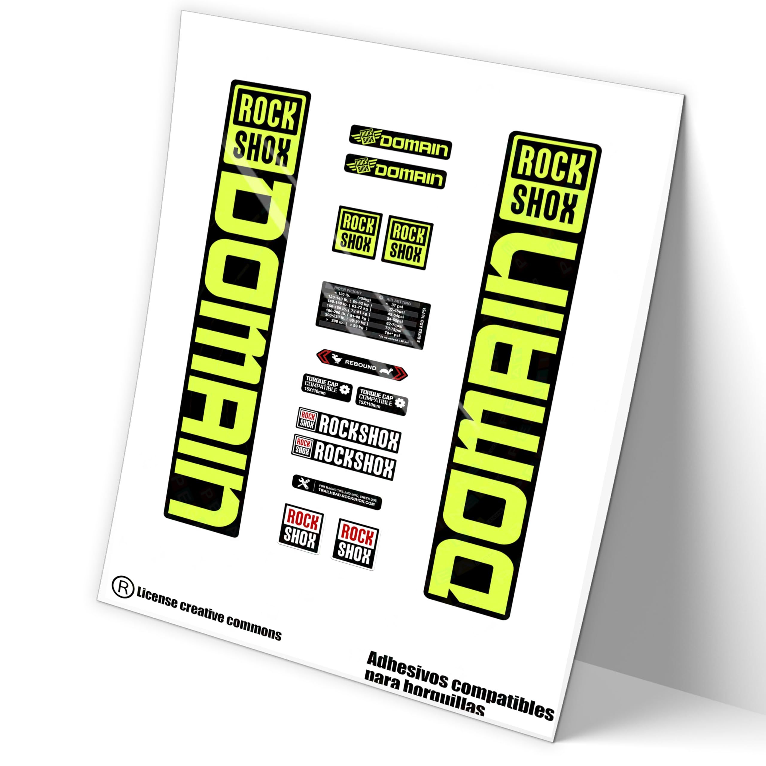 REF:VP450 Stickers compatible with Rock-Shox DOMAIN 2021,2022 MTB fork, stickers, stickers, stickers, vinyls for mountain bikes. (FLUOR YELLOW)