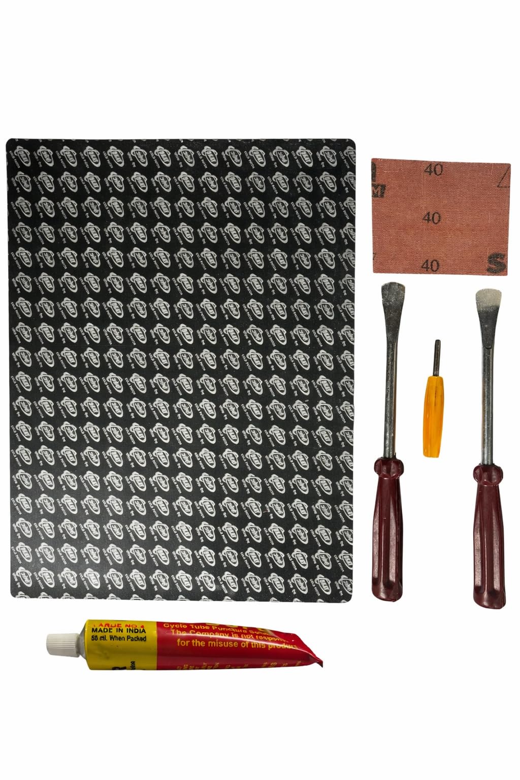 Bicycle Tyre Puncture Repair Kit with Tyre Levers, Free-Size Cuttable Patch Sheet, Screwdriver, Sandpaper & Adhesive - Complete DIY Bike Tube Repair Tool Set-image-15