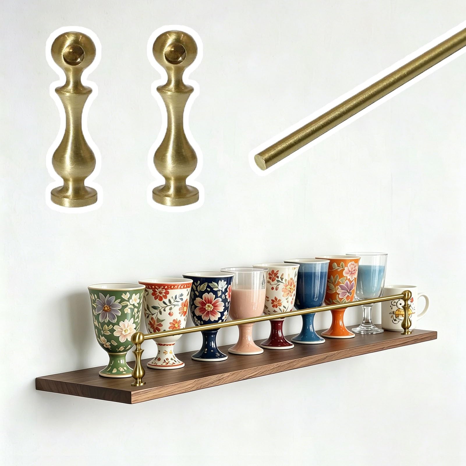Rail de protection d'étagère en laiton 61cm avec 2 poteaux pour verres et bouteilles