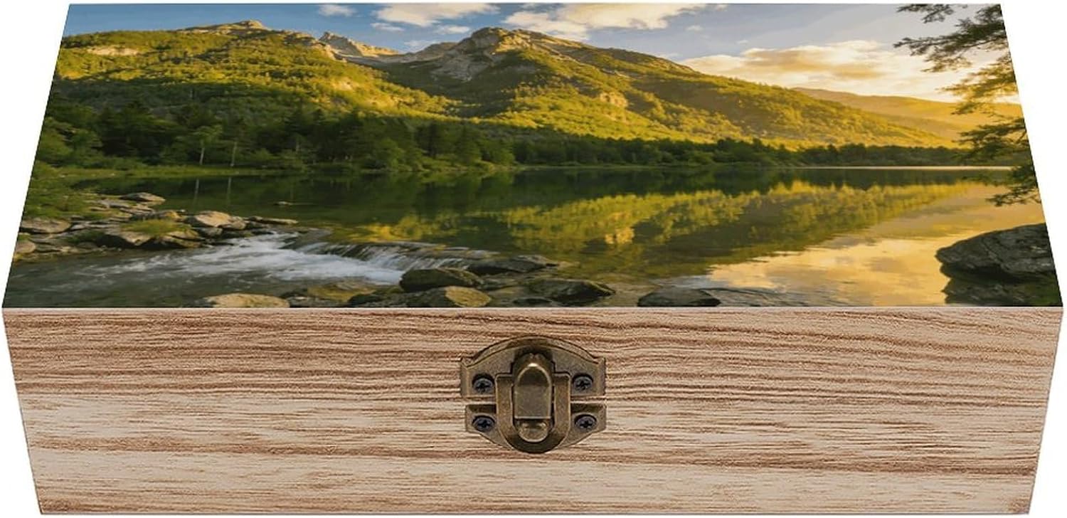 Sunset over The Mountain Range Wood Box Rectangular Organizer Box
