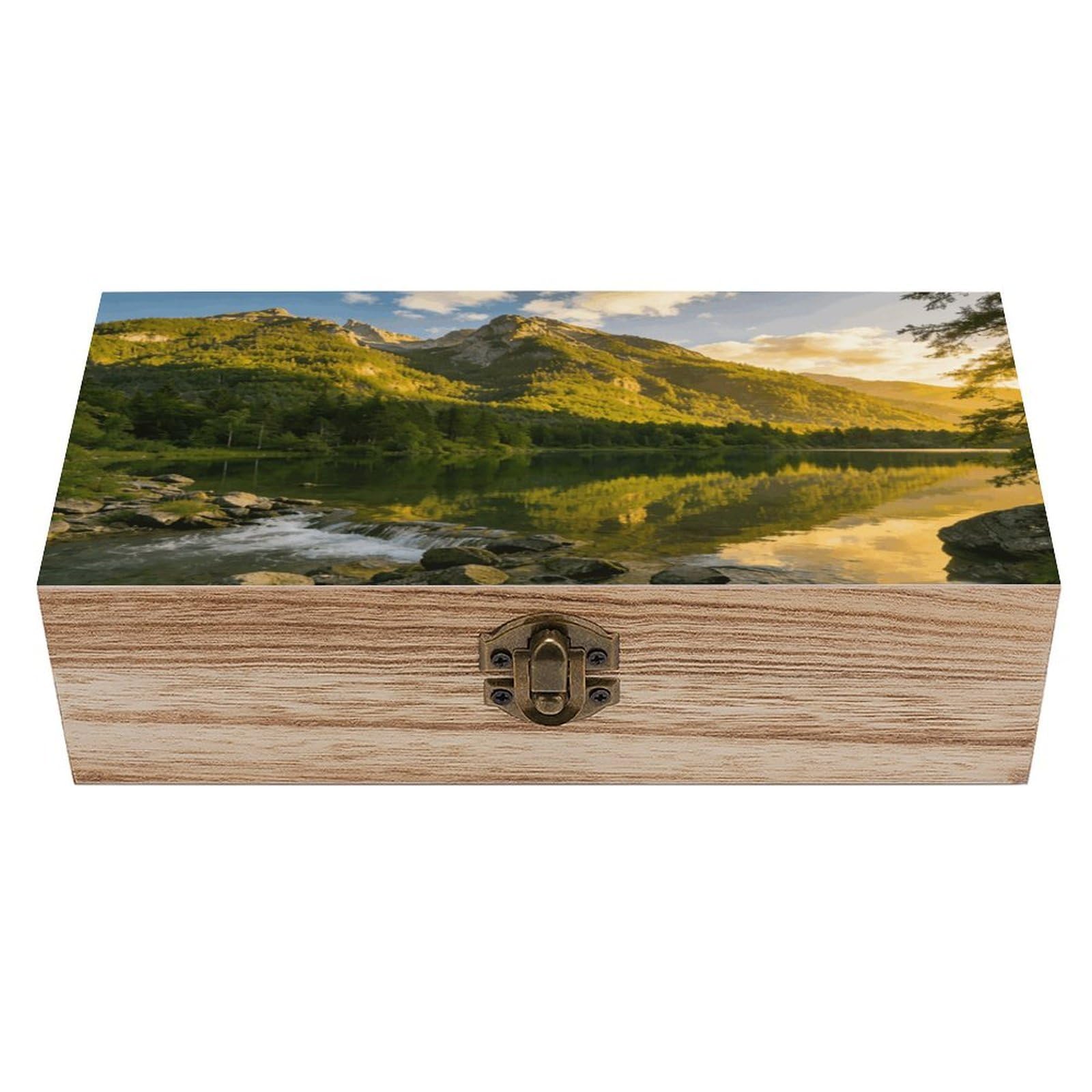 LZQPOEAS Sunset over The Mountain Range Wooden Keepsake Box Wooden Storage Box Container with Hinged Lid Beautiful Wood Memory Box Decorative Jewelry Case for Crafts Art Hobbies & Trinket Storage