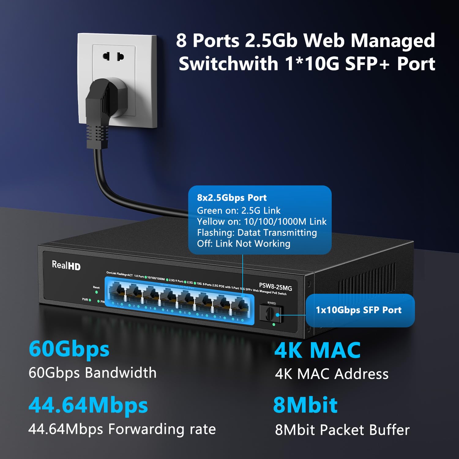 Amazon.co.jp: 8ポート 2.5G ギガビット PoE ウェブマネージドスイッチ
