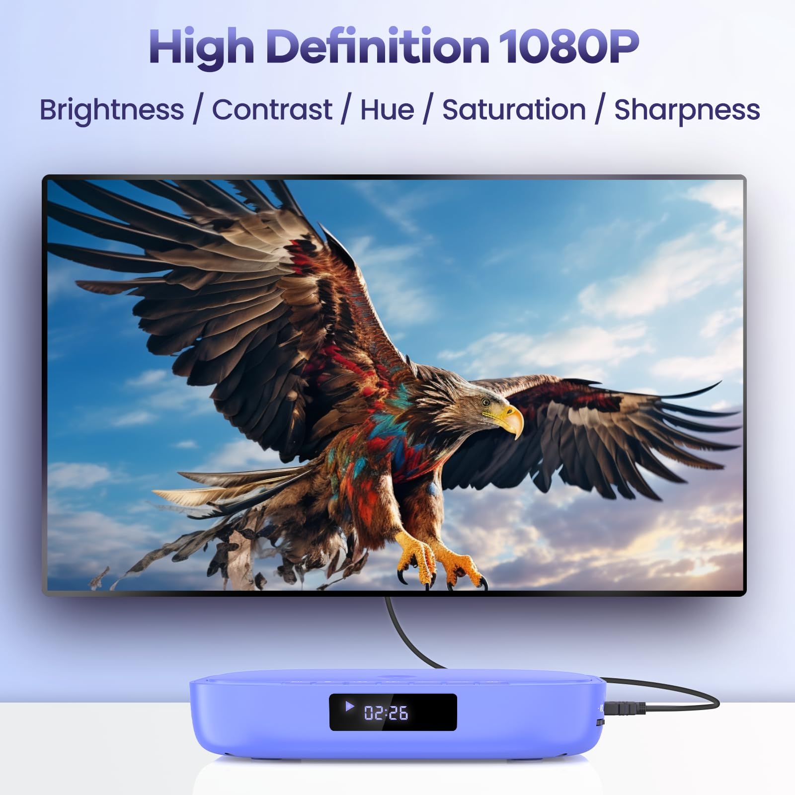 Desobry Mini Lettore DVD per TV 1080P, Lettore DVD senza regione con HDMI, incluso cavo HDMI/RCA e telecomando, Player che supporta l'ingresso USB/TF, Memoria di interruzione