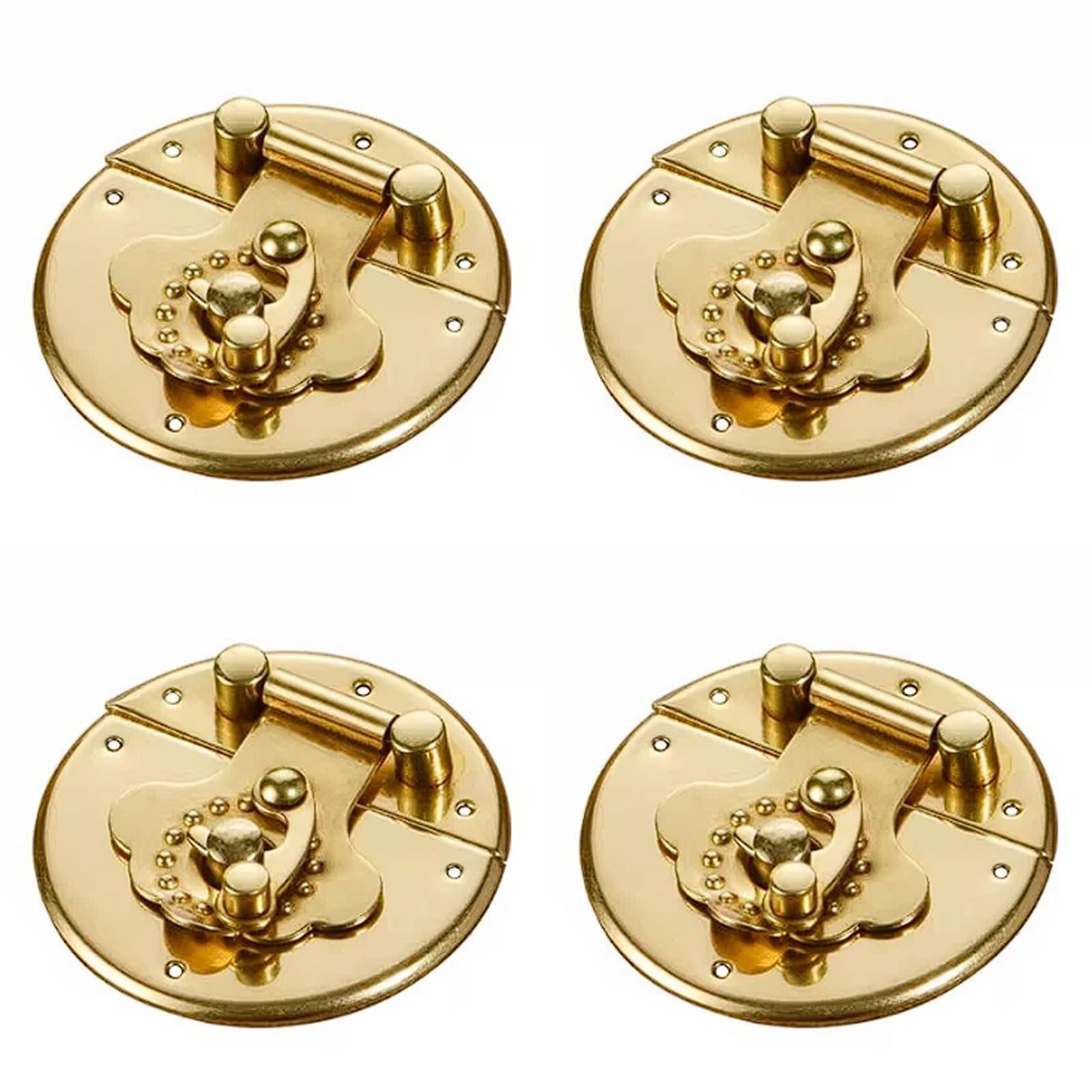 Yuaeb Biao Boutique Shop Uk Brass 4Pcs Antique Copper Box Lock Buckle, Retro Panel Latch For Wood Cases Jewelry Boxes, Vintage Furniture Hardware Accessory(Brass)