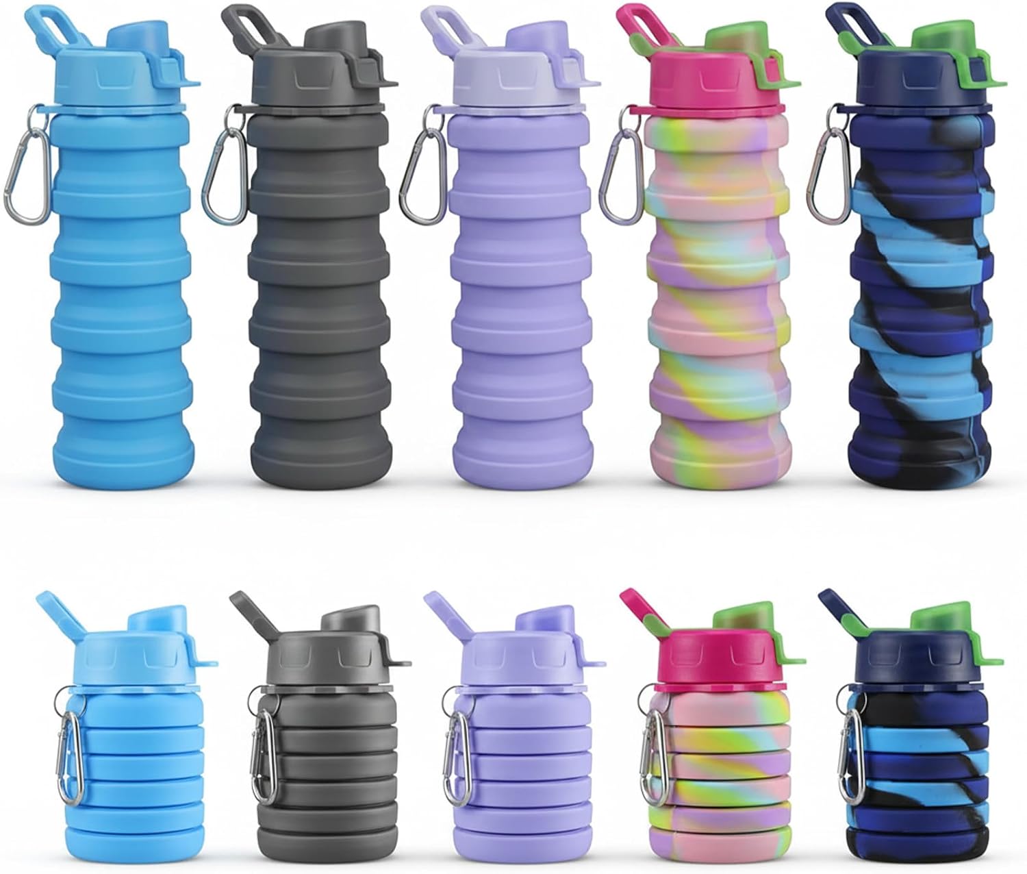 5 Pcs Foldable Water Bottles 16oz Silicone Water Bottles for Travel
